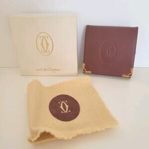 Cartier Vintage Mini Coin Holder Wallet Bordeaux Leather Small Red Burgundy Box